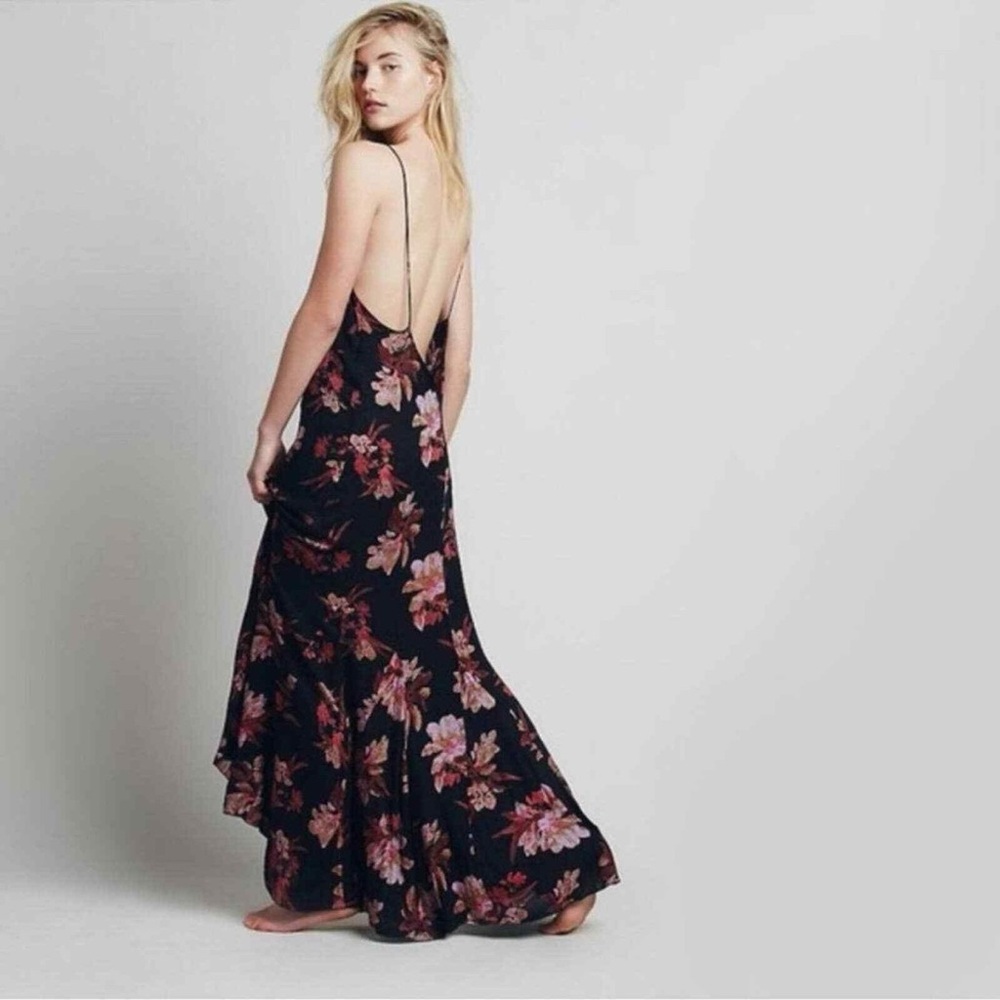 Free People Star Chasing Slip Maxi Dress in Raven Combo size M